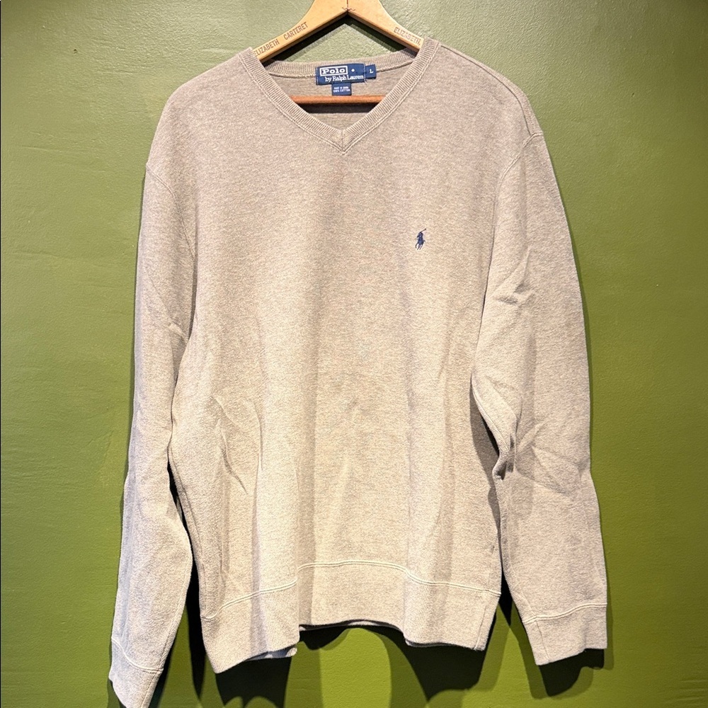 Polo by Ralph Lauren Men's Light Gray V-Neck Sweater